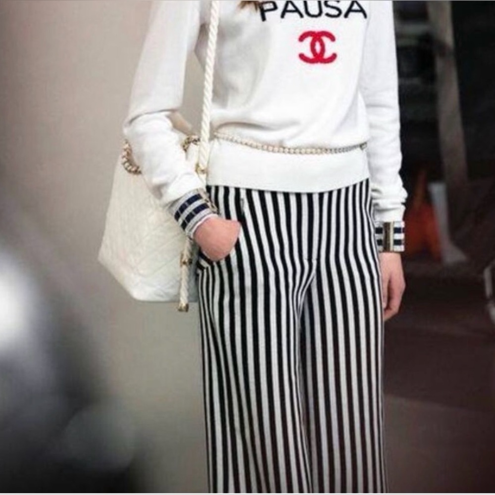 Authentic CHANEL Blue denim and White Striped Jumpsuit so cute 🤍🤍